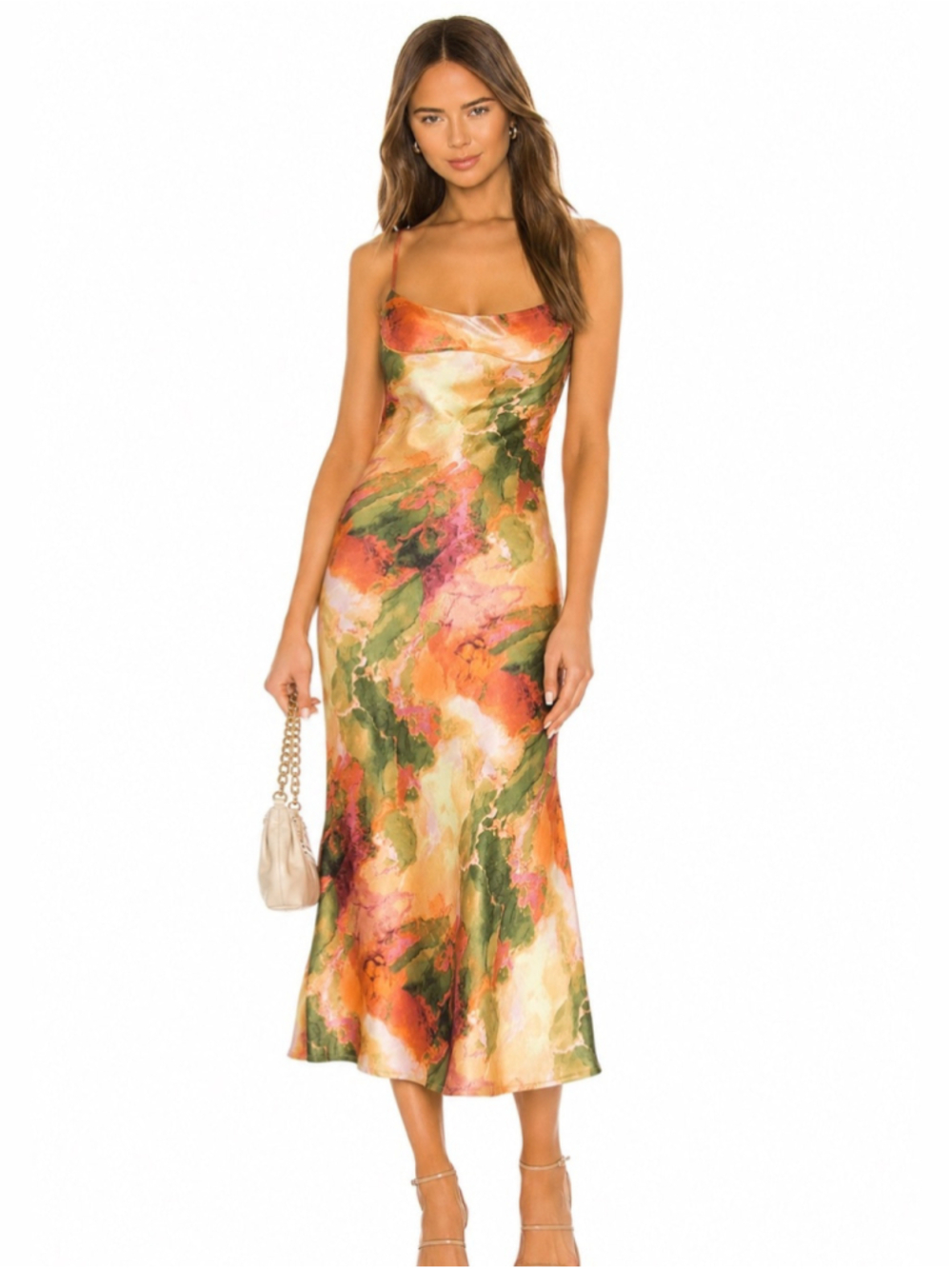 micas Watercolor Slip Midi Dress in Multi-Color